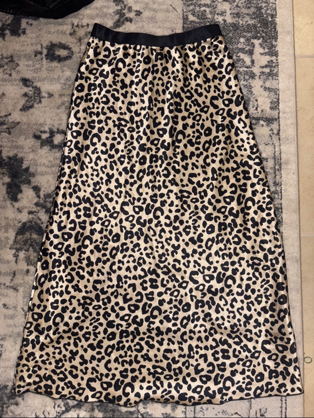 Leopard Print A-Line Midi Skirt - Black & Tan